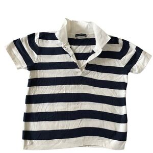 Brandy Melville Women’s Navy and White Striped Polo